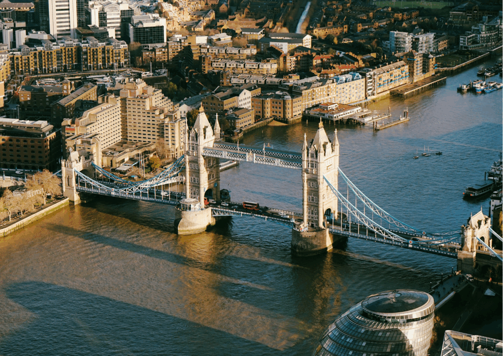 An image of the Tower Bridge, located in England's capital, London.